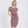 Board Angels Womens Striped Tie Waist Dress Burgundy/Off White Stripe