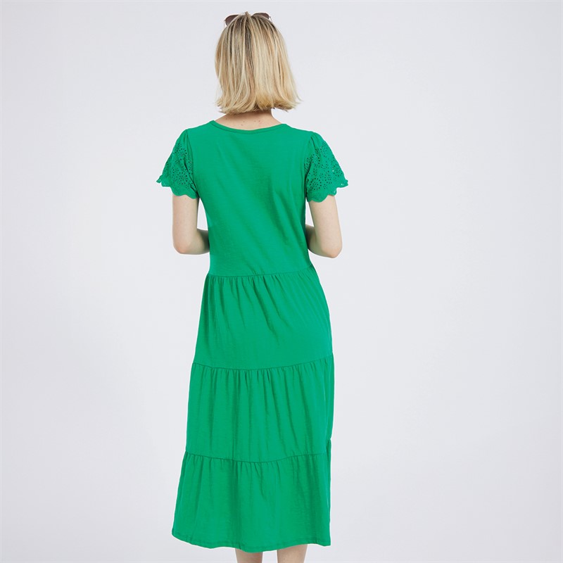 Board Angels Womens Broderie Sleeve Dress Green