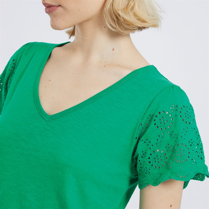 Board Angels Womens Broderie Sleeve Dress Green