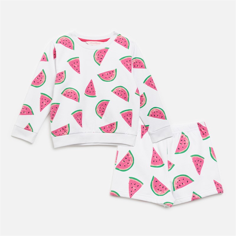 Infant Girls Melon Sweatshirt And Shorts Set White/Pink - Size 2/3Y