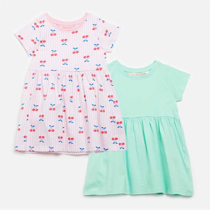 Board Angels Girls Two Pack T-Shirt Dresses Green/Strawberry