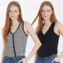 Board Angels Womens Two Pack Waistcoat Rib Tops White/Stripe