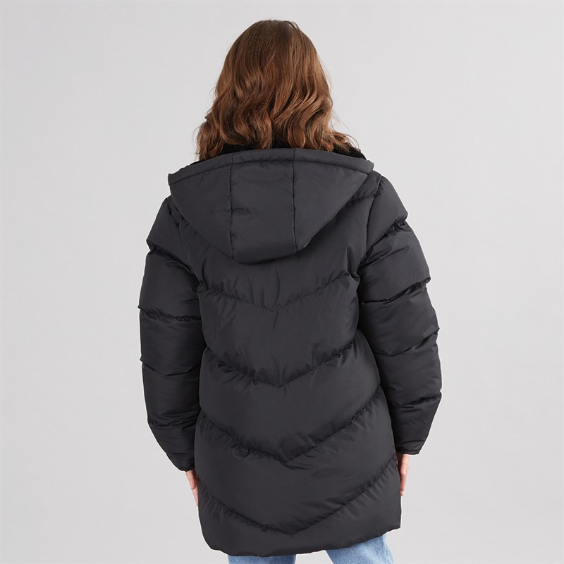 Board Angels Girls Chevron Puffer Jacket With Faux Fur Hood Black