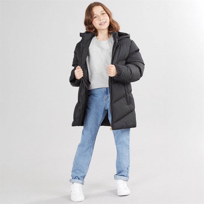 Board Angels Girls Chevron Puffer Jacket With Faux Fur Hood Black