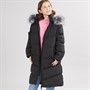 Board Angels Girls Long Puffer Coat With Faux Fur Hood Black