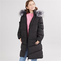 Board Angels Girls Long Puffer Jacket With Faux Fur Hood Black
