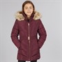 Board Angels Girls Belted Jacket With Faux Fur Hood Burgundy