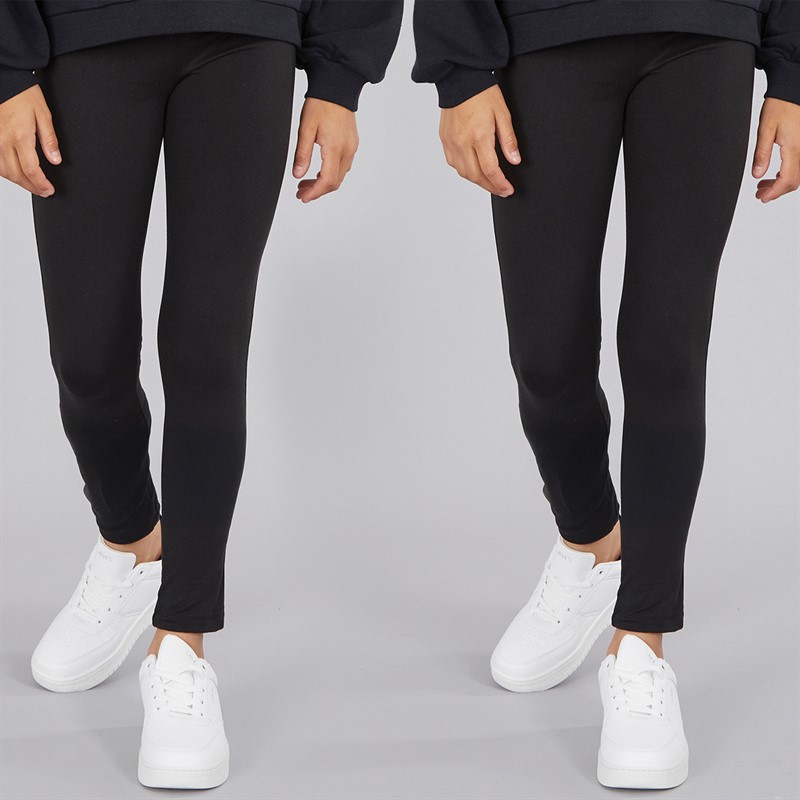 Girls Two Pack Fleece Lined Leggings Black - Size 9/10Y