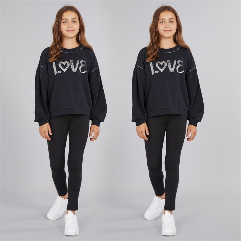 Board Angels Girls Two Pack Fleece Lined Leggings Black