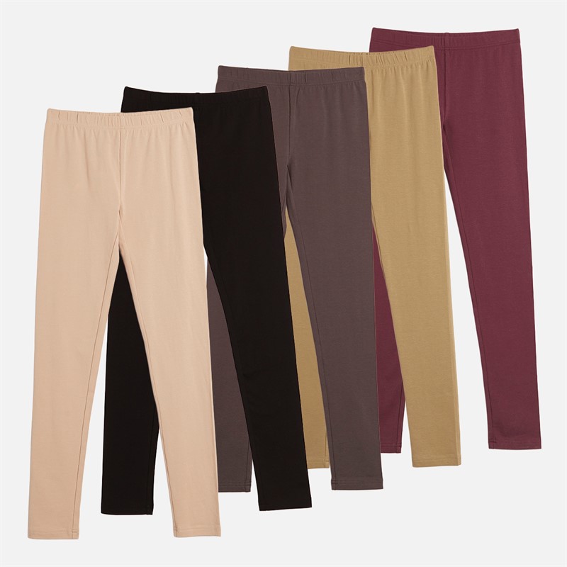 Girls Five Pack Plain Leggings Winter Multi - Size 11/12Y