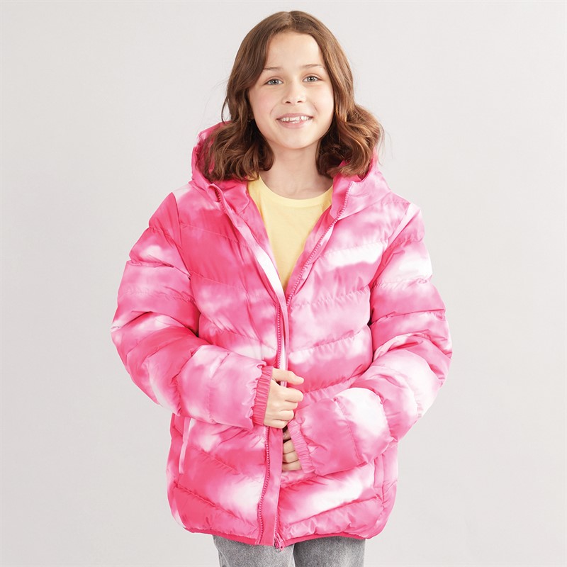 Girls Cloud Ombre Hooded Puffer Jacket Pink Cloud Ombre - Size 5/6Y