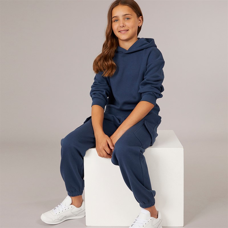 Girls Hoodie And Cargo Joggers Tracksuit Denim Blue - Size 13Y