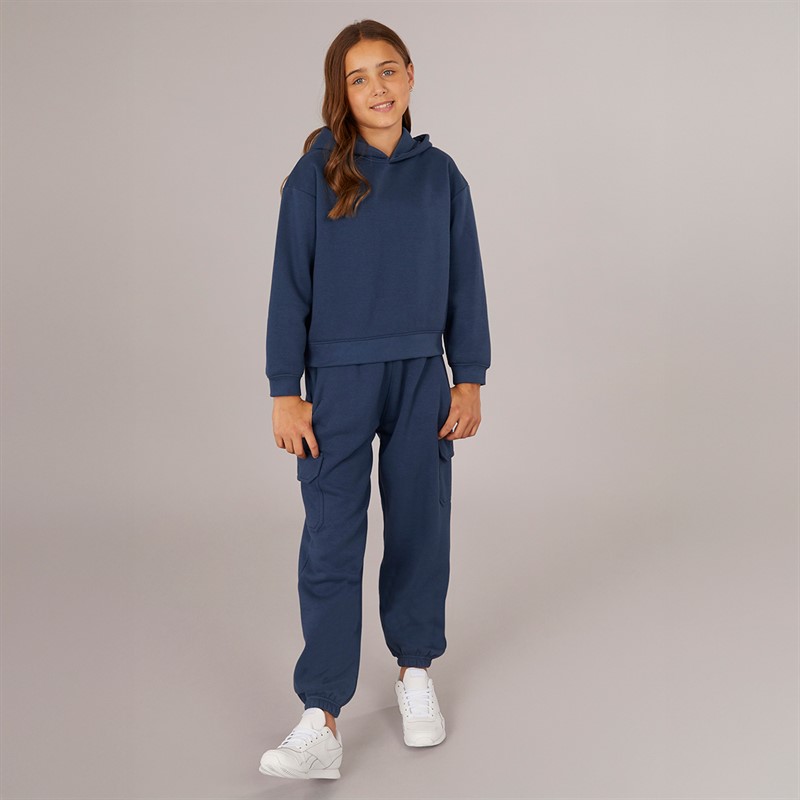 Board Angels Girls Hoodie And Cargo Joggers Tracksuit Denim Blue