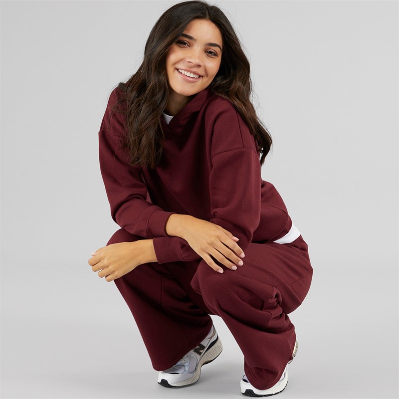 Board Angels Womens Wide Leg Joggers Hooded Tracksuit Burgundy