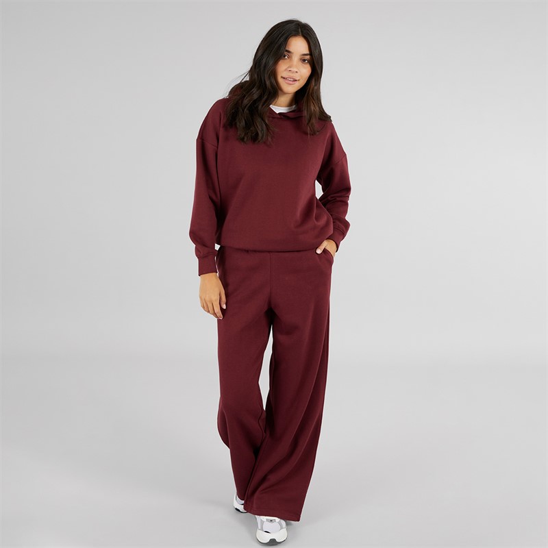 Board Angels Womens Wide Leg Joggers Hooded Tracksuit Burgundy