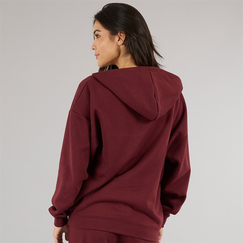 Board Angels Womens Oversized Zip-Through Hoodie Burgundy