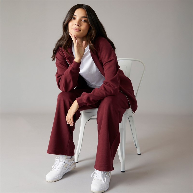 Board Angels Womens Oversized Zip-Through Hoodie Burgundy