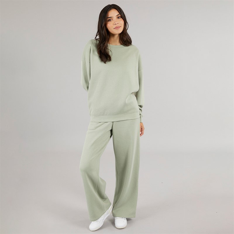 Board Angels Womens Oversized Sweatshirt And Open Hem Joggers Olive Green