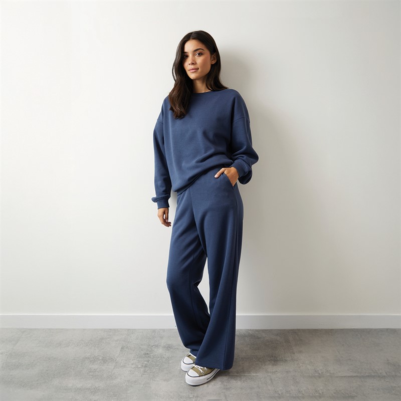 Board Angels Womens Oversized Sweatshirt And Open Hem Joggers Washed Midnight Blue