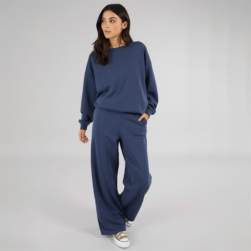 Board Angels Womens Oversized Sweatshirt And Open Hem Joggers Washed Midnight Blue
