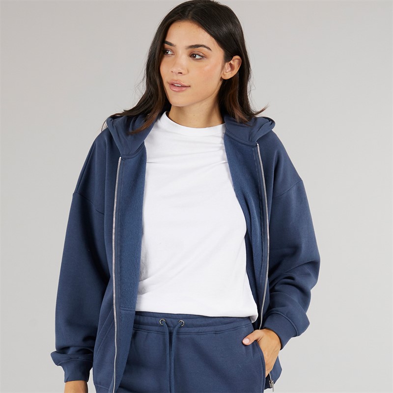Board Angels Womens Oversized Zip-Through Hoodie Washed Midnight Blue
