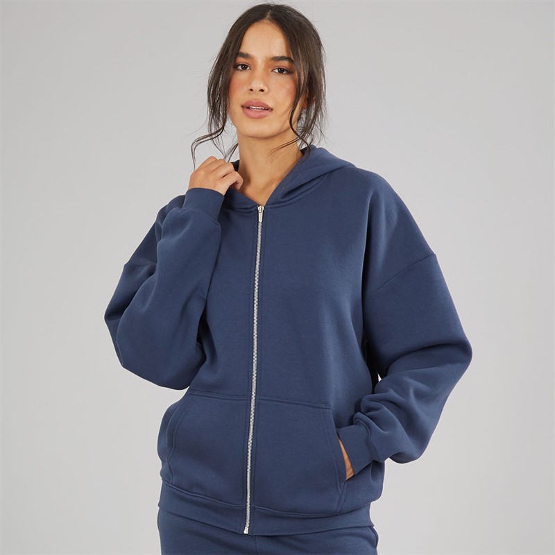 Board Angels Womens Oversized Zip-Through Hoodie Washed Midnight Blue