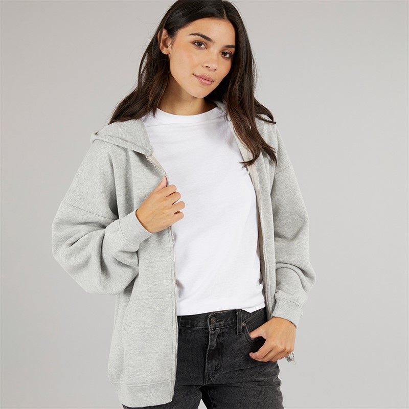 Womens Oversized Zip-Through Hoodie Grey Marl - Size 12