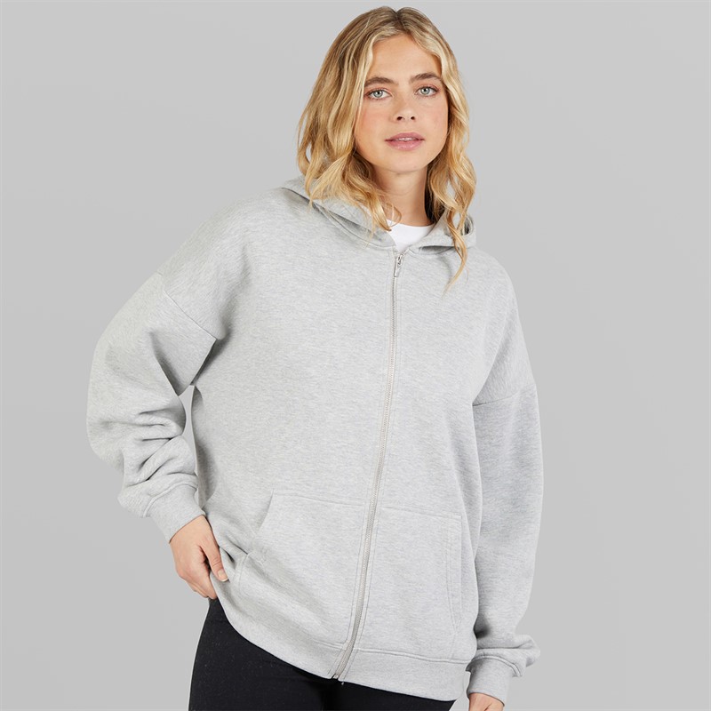 Board Angels Womens Oversized Zip-Through Hoodie Grey Marl