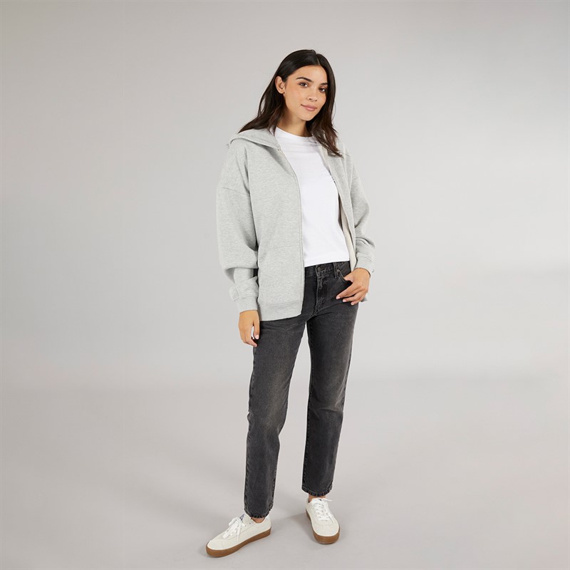 Board Angels Womens Oversized Zip-Through Hoodie Grey Marl