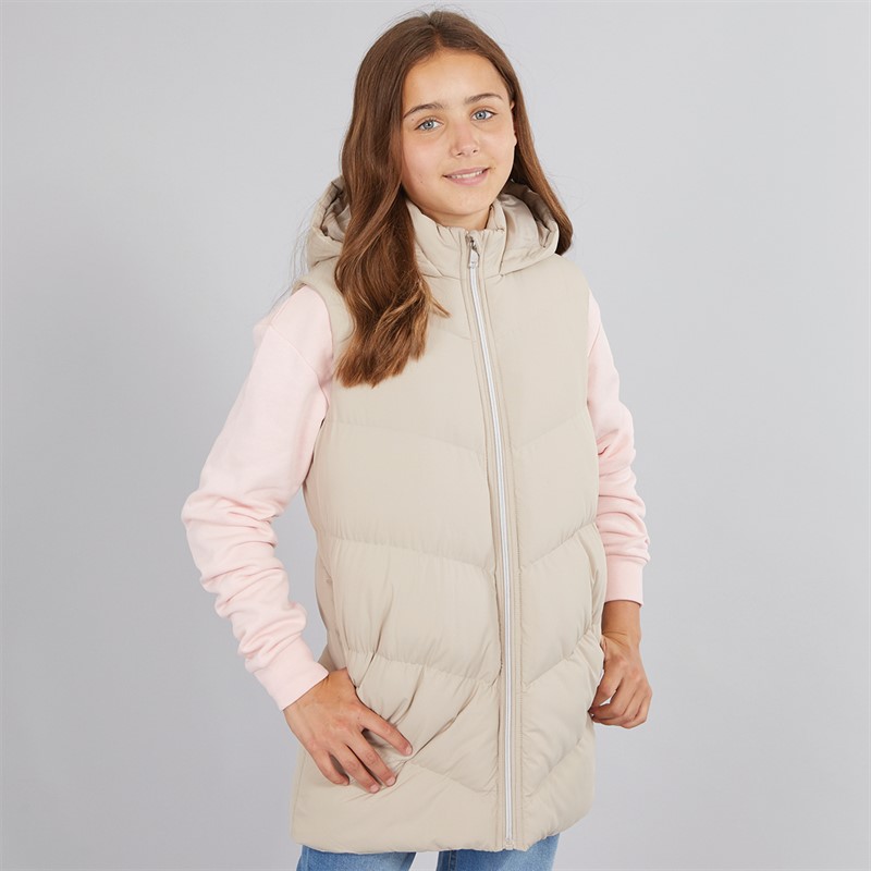 Girls Longline Hooded Gilet Ecru - Size 9/10Y