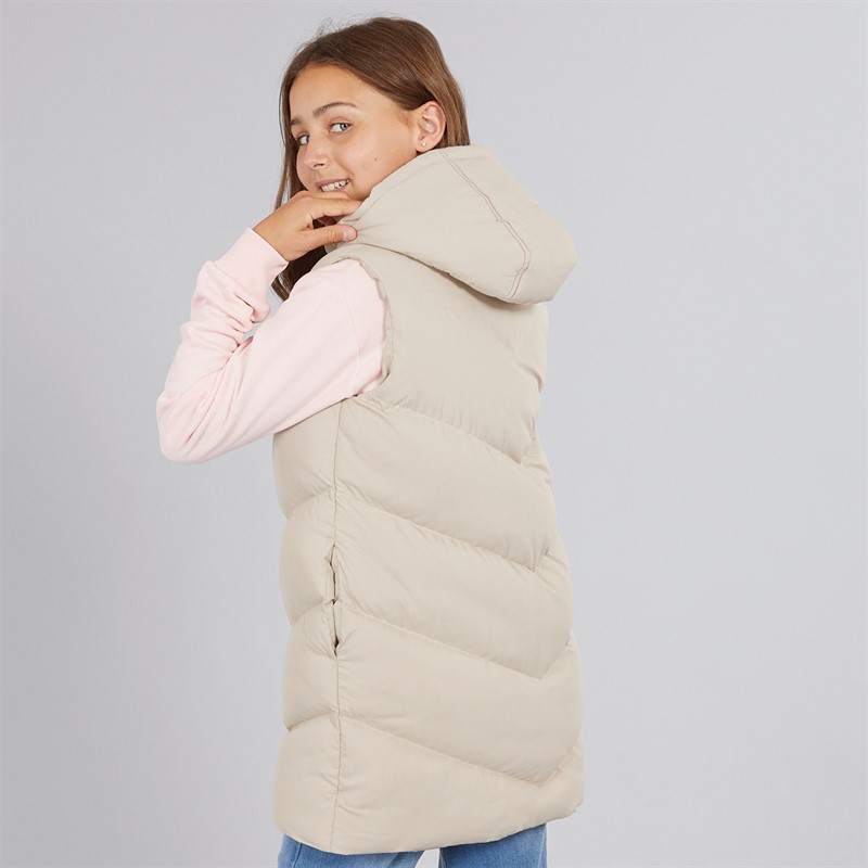 Board Angels Girls Longline Hooded Gilet Ecru