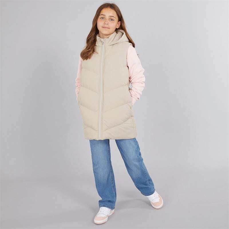 Board Angels Girls Longline Hooded Gilet Ecru