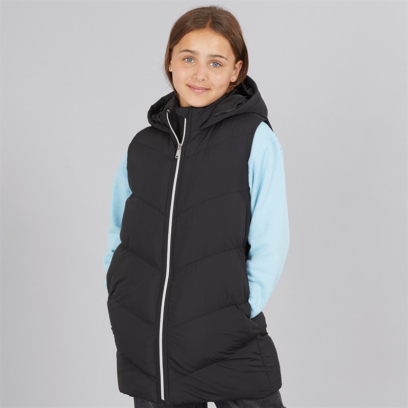 Board Angels Girls Longline Hooded Gilet Black