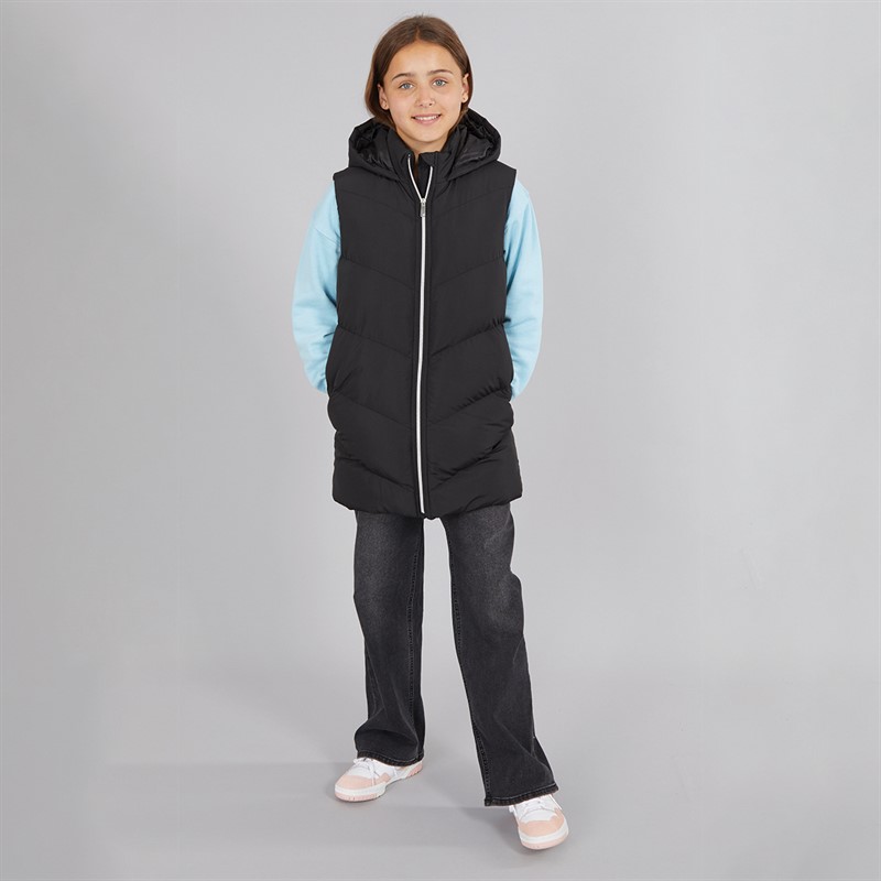 Board Angels Girls Longline Hooded Gilet Black