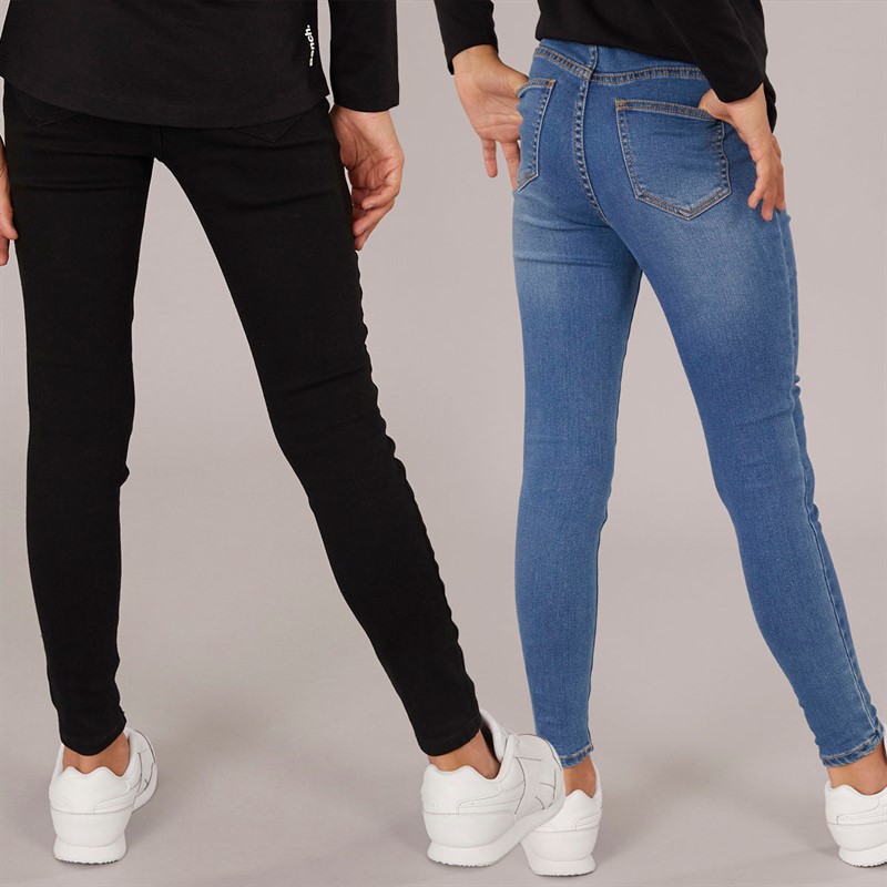 Board Angels Girls Two Pack Denim Jeggings Black/Mid Blue