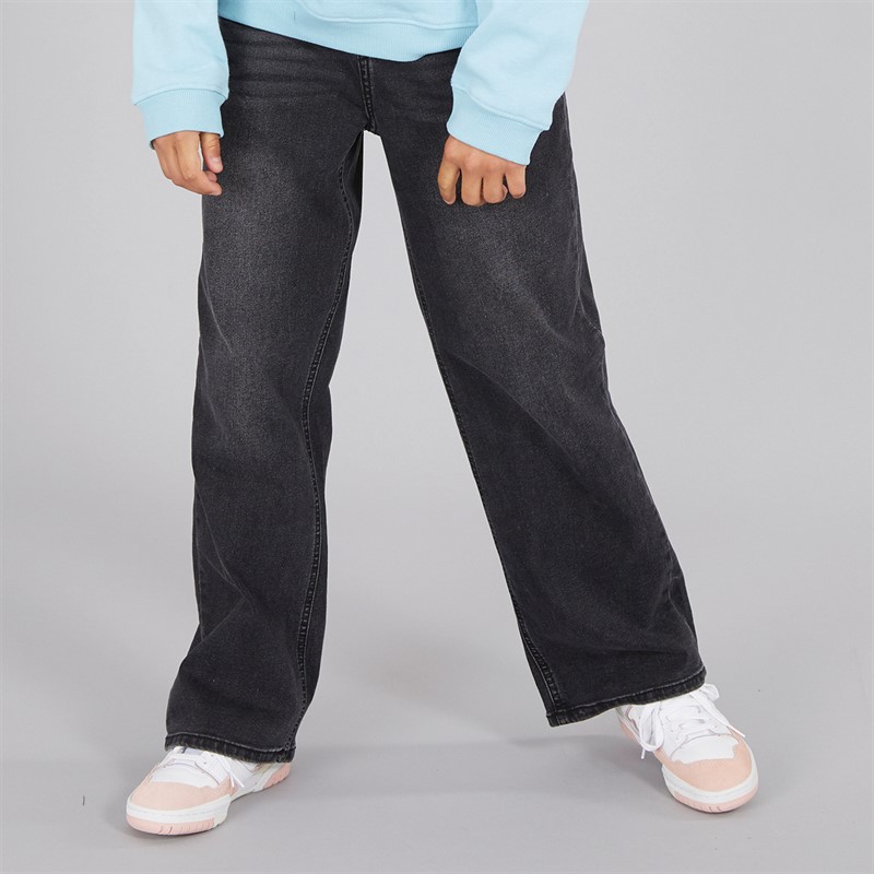 Girls Wide Leg Jeans Washed Black - Size 11/12Y