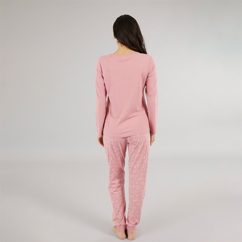 Board Angels Womens Rainy Day Jersey Long Sleeved PJ Set Dusky Pink