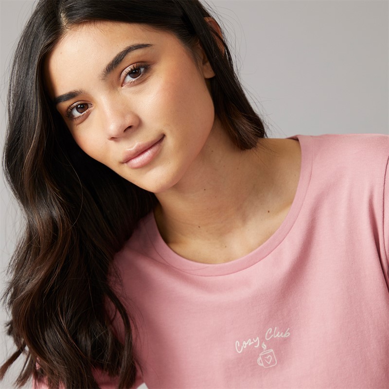 Board Angels Womens Rainy Day Jersey Long Sleeved PJ Set Dusky Pink