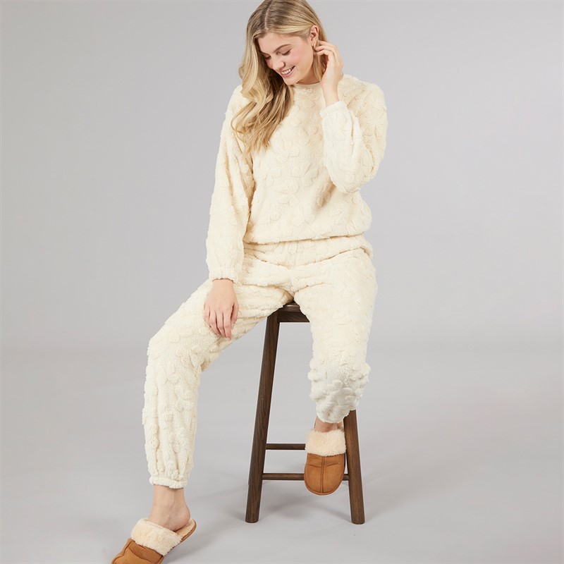 Board Angels Womens Bow Snuggle Fleece Twosie Set Oatmeal