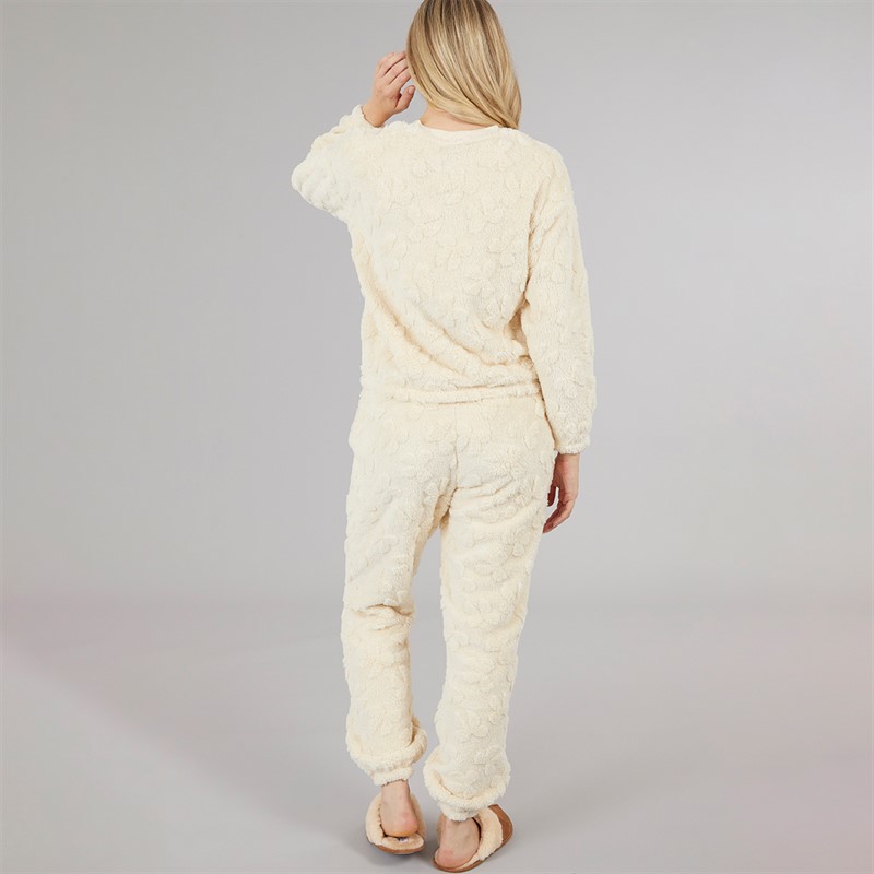 Board Angels Womens Bow Snuggle Fleece Twosie Set Oatmeal