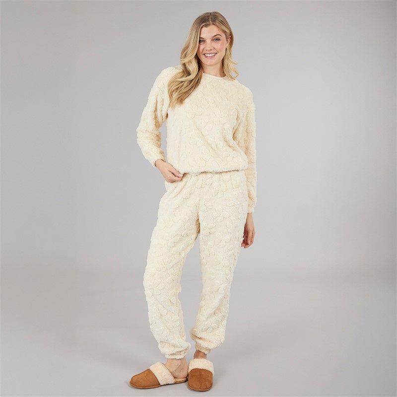 Board Angels Womens Bow Snuggle Fleece Twosie Set Oatmeal