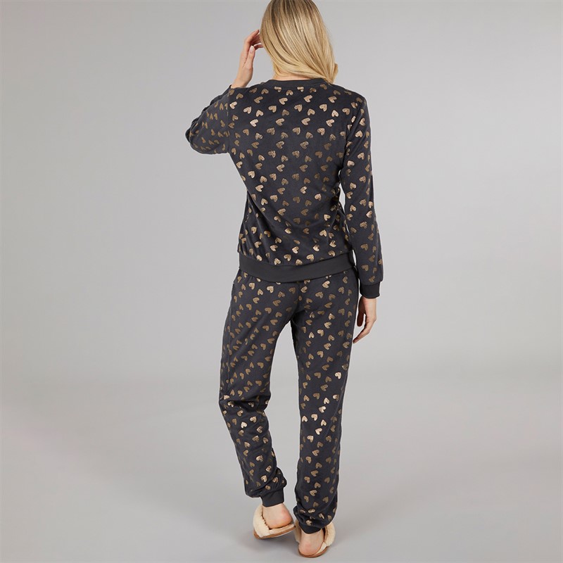Board Angels Womens Heart Pyjama Set Charcoal