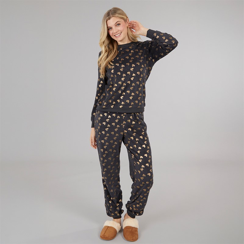 Board Angels Womens Heart Pyjama Set Charcoal