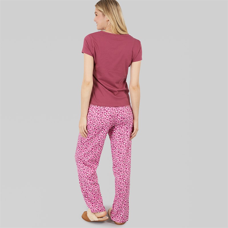 Board Angels Womens Short Sleeve Animal Print Jersey Set Plum Leopard