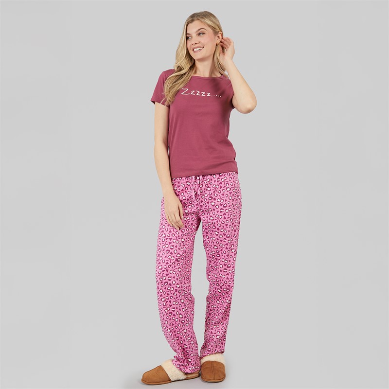 Board Angels Womens Short Sleeve Animal Print Jersey Set Plum Leopard