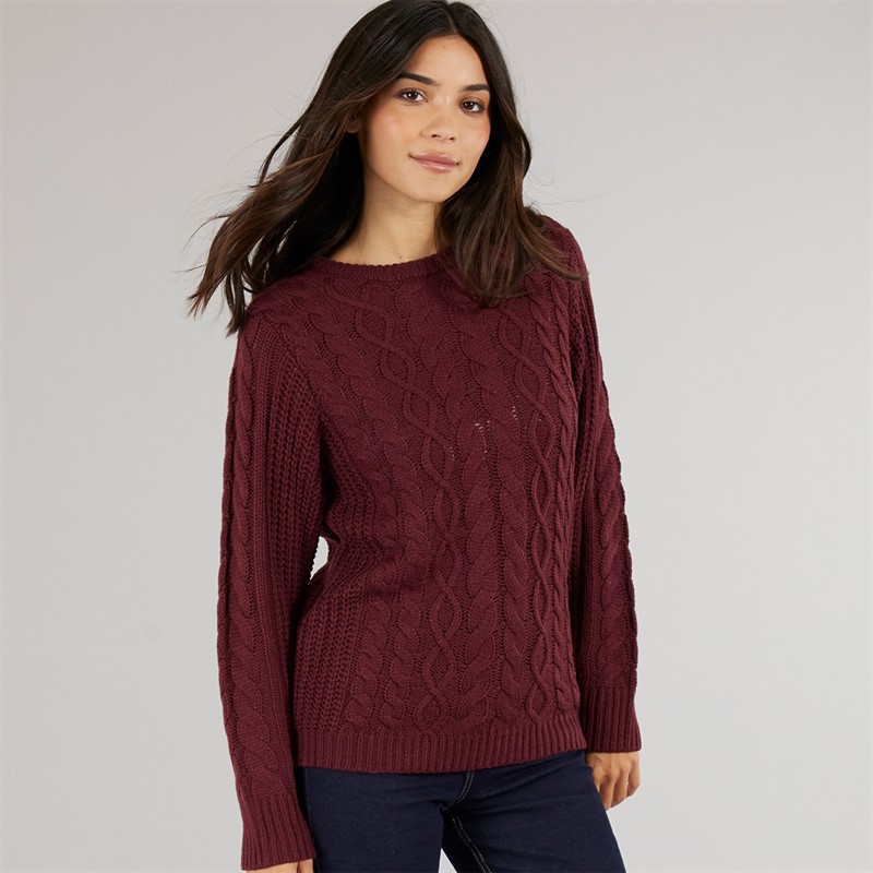 Board Angels Womens Cable Knit Sweater Burgundy