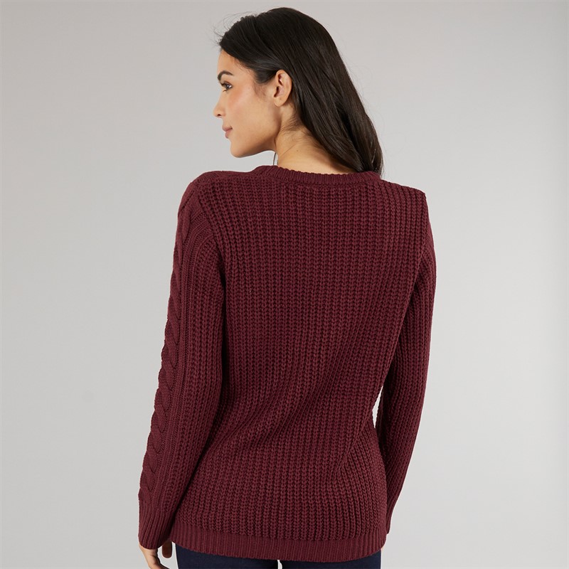 Board Angels Womens Cable Knit Sweater Burgundy