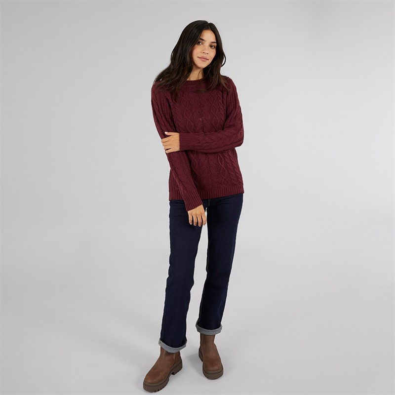 Board Angels Womens Cable Knit Sweater Burgundy