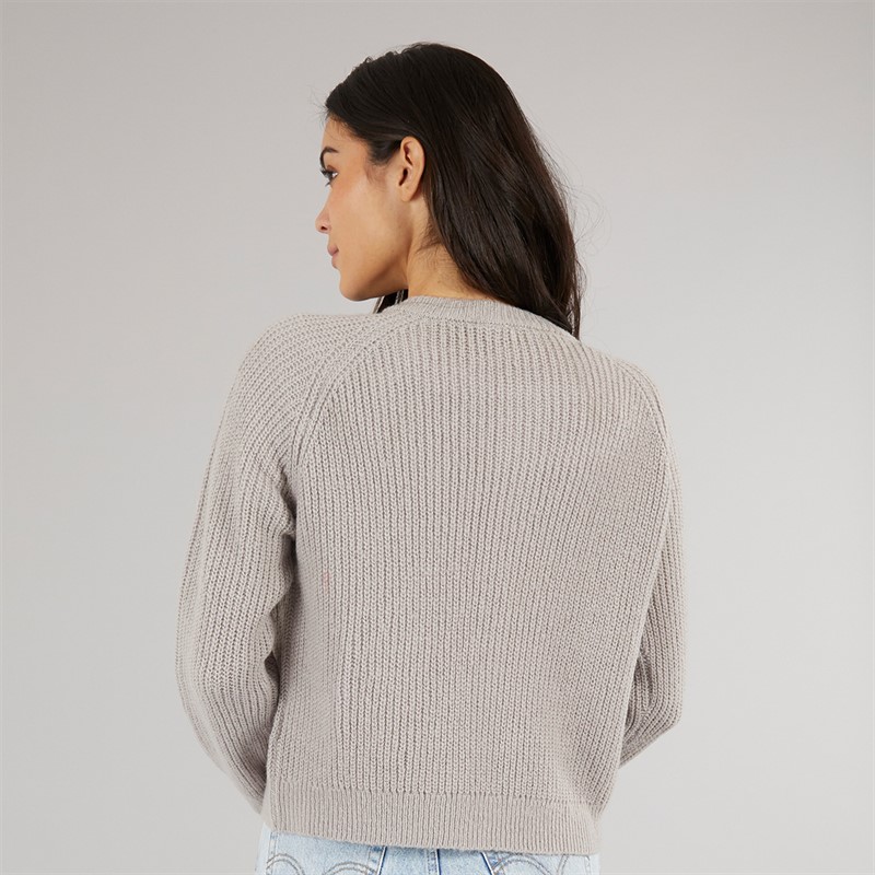 Board Angels Womens Crew Neck Cardigan With Faux Shell Buttons Grey