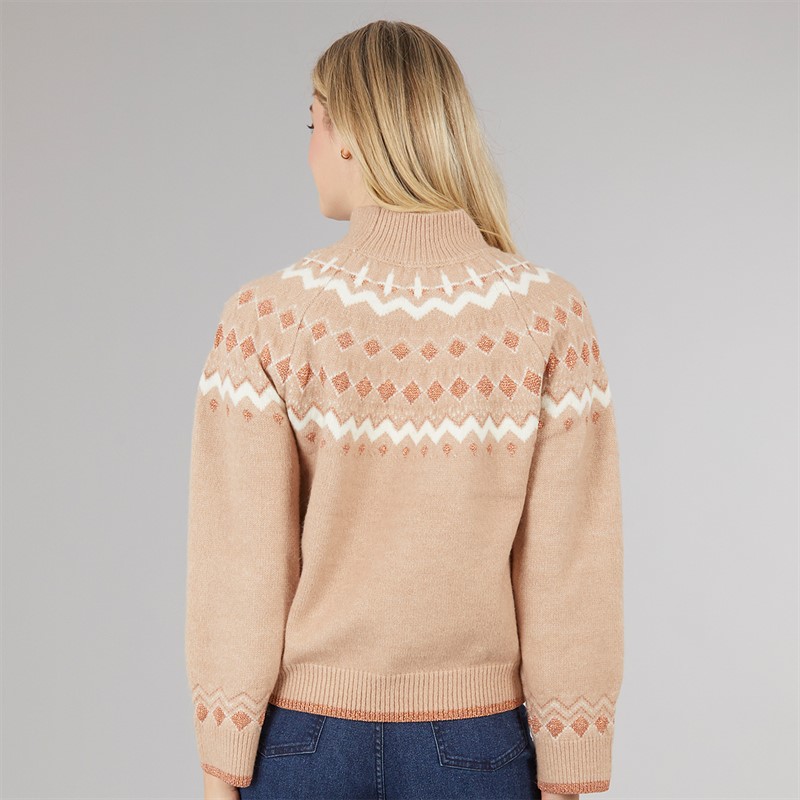 Board Angels Womens High Neck Fairisle Sweater Blush Pink